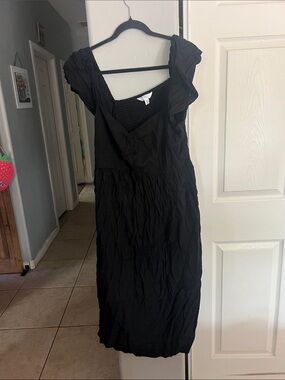 Time and Tru Black Midi Ruffle V-Neck Dress
